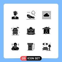 Mobile Interface Solid Glyph Set of 9 Pictograms of server bus cloud life layers Editable Vector Design Elements