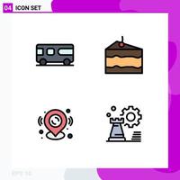 conjunto de 4 iconos de interfaz de usuario modernos símbolos signos para autobús mapa vehículo comer mapa pin elementos de diseño vectorial editables vector