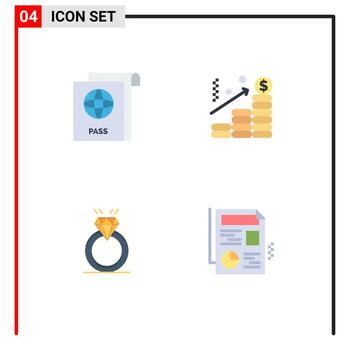 Mobile Interface Flat Icon Set of 4 Pictograms of document proposal analysis graph love Editable Vector Design Elements