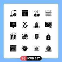 Pack of 16 Modern Solid Glyphs Signs and Symbols for Web Print Media such as pattern decoration remove carnival damage Editable Vector Design Elements