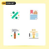 Mobile Interface Flat Icon Set of 4 Pictograms of percentage claw hammer tag page watch kit Editable Vector Design Elements