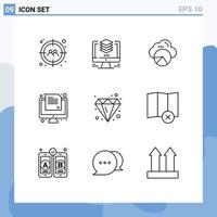 Group of 9 Outlines Signs and Symbols for design test duplicate online cloud scince Editable Vector Design Elements