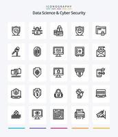 Creative Data Science And Cyber Security 25 OutLine icon pack  Such As plain. security. banking. shield. secure vector