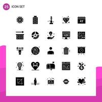 User Interface Pack of 25 Basic Solid Glyphs of calendar jewel lab diamond design Editable Vector Design Elements