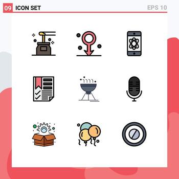 paquete de interfaz de usuario de 9 colores planos básicos de línea completa del documento de informe elementos de diseño vectorial editables de tecnología de datos médicos vector