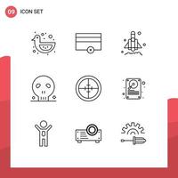 9 Universal Outlines Set for Web and Mobile Applications soldier badge rocket army human Editable Vector Design Elements