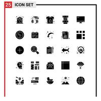 Pictogram Set of 25 Simple Solid Glyphs of computer construction headset carpenter print Editable Vector Design Elements