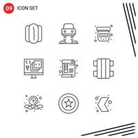 Pack of 9 creative Outlines of print page medical document development Editable Vector Design Elements