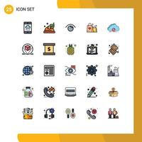 Pack of 25 Modern Filled line Flat Colors Signs and Symbols for Web Print Media such as syncing wedding eye heart handbag Editable Vector Design Elements
