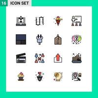 Mobile Interface Flat Color Filled Line Set of 16 Pictograms of school education jewelry class ice cream Editable Creative Vector Design Elements