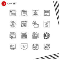 16 iconos creativos, signos y símbolos modernos de transmisión de red de fútbol, portería, televisión, elementos de diseño vectorial editables vector