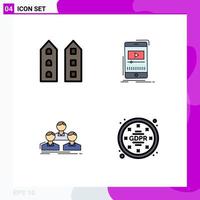 Set of 4 Modern UI Icons Symbols Signs for buildings mobile shops music employee Editable Vector Design Elements