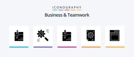 paquete de iconos de glifo 5 de negocios y trabajo en equipo que incluye creatividad. colectivo. eficaz. negocio. tecnología. diseño de iconos creativos vector