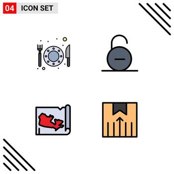 Modern Set of 4 Filledline Flat Colors and symbols such as food world lock secure delivery Editable Vector Design Elements