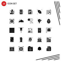 User Interface Pack of 25 Basic Solid Glyphs of school note book music ball Editable Vector Design Elements