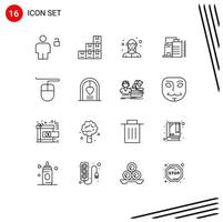 16 Universal Outlines Set for Web and Mobile Applications mouse industry employee factory building Editable Vector Design Elements