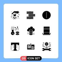 Modern Set of 9 Solid Glyphs and symbols such as hat hosting network tumbler cloud network treatment Editable Vector Design Elements