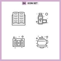 Modern Set of 4 Filledline Flat Colors and symbols such as achievement music wreath usb coffee Editable Vector Design Elements