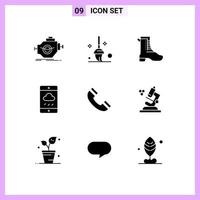 Group of 9 Solid Glyphs Signs and Symbols for interface rain activity weather smartphone Editable Vector Design Elements