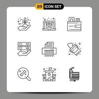 9 User Interface Outline Pack of modern Signs and Symbols of device share economy hand wallet Editable Vector Design Elements