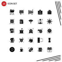 Modern Set of 25 Solid Glyphs Pictograph of bag organic content briefcase content music Editable Vector Design Elements