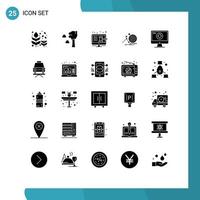 Pictogram Set of 25 Simple Solid Glyphs of addition goal online success shop Editable Vector Design Elements