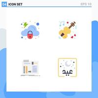 Group of 4 Flat Icons Signs and Symbols for cloud construct security violin engineer Editable Vector Design Elements