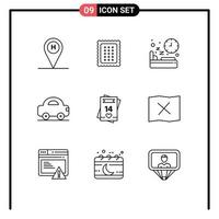 Outline Pack of 9 Universal Symbols of vehicles car meal automobile sleep Editable Vector Design Elements