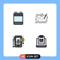 4 Thematic Vector Filledline Flat Colors and Editable Symbols of appliances accountant oven mission money Editable Vector Design Elements