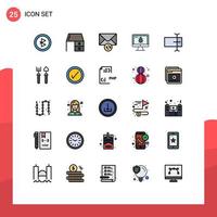 25 Thematic Vector Filled line Flat Colors and Editable Symbols of input cursor mail security bug Editable Vector Design Elements