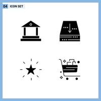 Modern Set of 4 Solid Glyphs Pictograph of bank performance archive down basket Editable Vector Design Elements