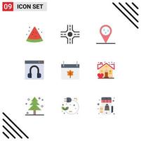 9 User Interface Flat Color Pack of modern Signs and Symbols of favorite thanksgiving contact date autumn Editable Vector Design Elements