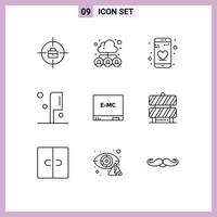 Group of 9 Modern Outlines Set for barrier education app board preparation Editable Vector Design Elements