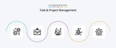 Task And Project Management Line 5 Icon Pack Including gear . startup. rocket . vector