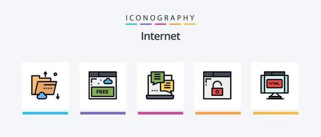 la línea de Internet llenó el paquete de 5 iconos, incluido el navegador. video. globo. tecnología. llamada. diseño de iconos creativos vector