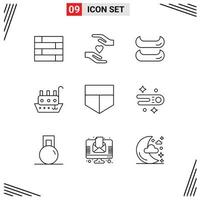 Mobile Interface Outline Set of 9 Pictograms of fitness comet fisherman astronomy protect Editable Vector Design Elements