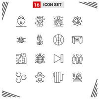 Set of 16 Modern UI Icons Symbols Signs for report pie green steering the boat holiday Editable Vector Design Elements