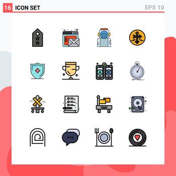 paquete de líneas vectoriales editables de 16 líneas llenas de colores planos simples de guía de puntero de mapa tablero en línea casco elementos de diseño de vectores creativos editables