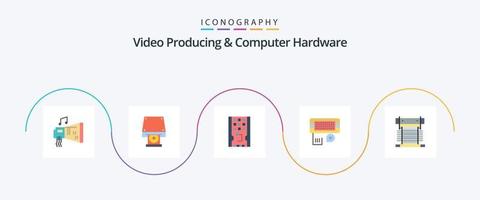 Video Producing And Computer Hardware Flat 5 Icon Pack Including input. connection. disk rom. adapter. solid vector