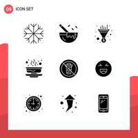 User Interface Pack of 9 Basic Solid Glyphs of diet fall funnel food hot Editable Vector Design Elements