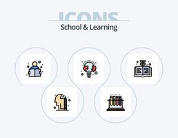 la escuela y la línea de aprendizaje llenaron el paquete de iconos 5 diseño de iconos. . conocimiento. conocimiento. educación. educación vector