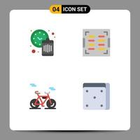 paquete de iconos planos de 4 símbolos universales de transporte de reloj desagüe de residuos elementos de diseño vectorial editables del casino vector