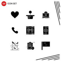 Universal Icon Symbols Group of 9 Modern Solid Glyphs of link call success telephone phone Editable Vector Design Elements