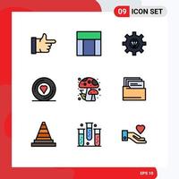 Modern Set of 9 Filledline Flat Colors Pictograph of forest sticker develop printer design Editable Vector Design Elements