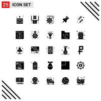 25 Universal Solid Glyph Signs Symbols of businessmen fire work design party pin Editable Vector Design Elements