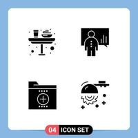 Pack of 4 Modern Solid Glyphs Signs and Symbols for Web Print Media such as breakfast presentation glass board documents Editable Vector Design Elements