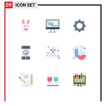 Editable Vector Line Pack of 9 Simple Flat Colors of halloween face setting avatar search Editable Vector Design Elements