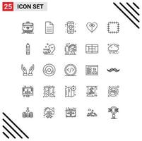 Group of 25 Lines Signs and Symbols for drawing ribbon interface gift seo Editable Vector Design Elements