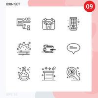 Pack of 9 creative Outlines of technical skrewdriver remote repair gear Editable Vector Design Elements