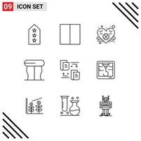 Group of 9 Outlines Signs and Symbols for hock document heart transfer table Editable Vector Design Elements